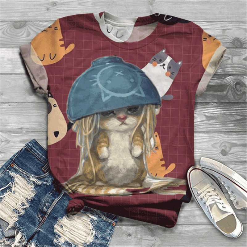 Title 3, Digital Printing 3DT Shirt Cat Pet Cute Short S...