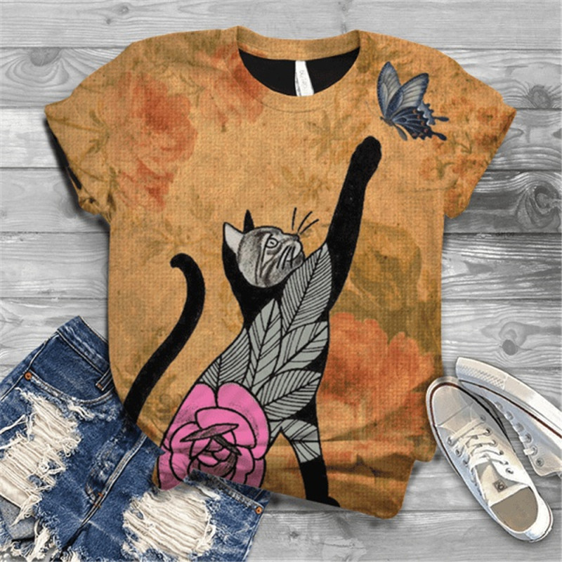 Title 5, Digital Printing 3DT Shirt Cat Pet Cute Short S...