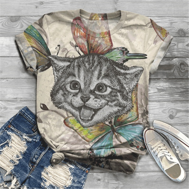 Title 6, Digital Printing 3DT Shirt Cat Pet Cute Short S...