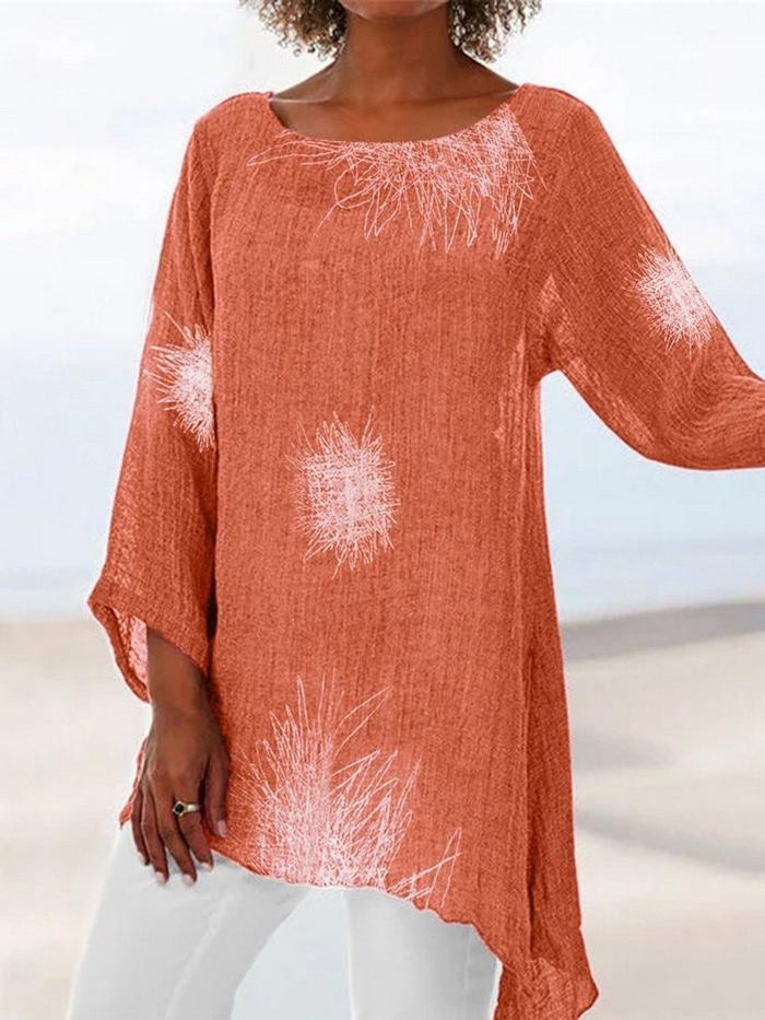 Dandelion Print Round Neck Long Sleeve Pullover T-shirt