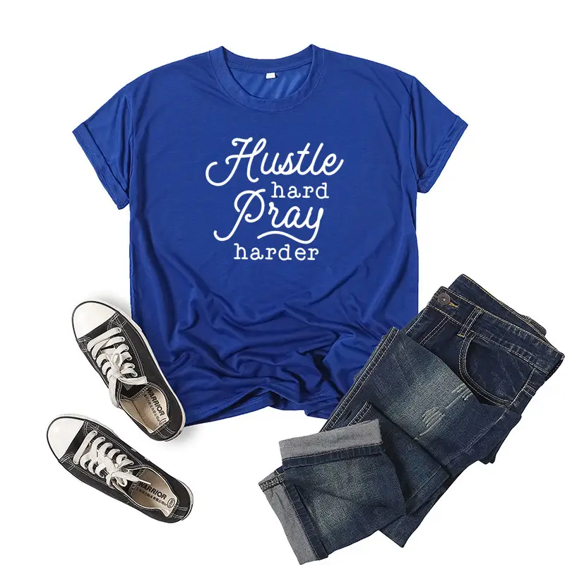 Hustle Hard Pray Harder Letter Print Short-sleeved T-shirt