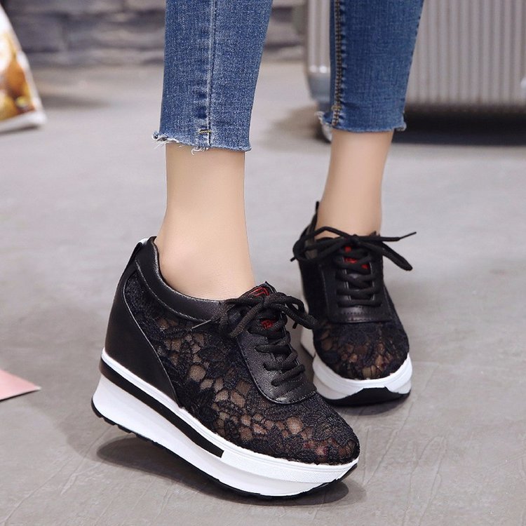 Mesh Lace-Up Platform Shoes