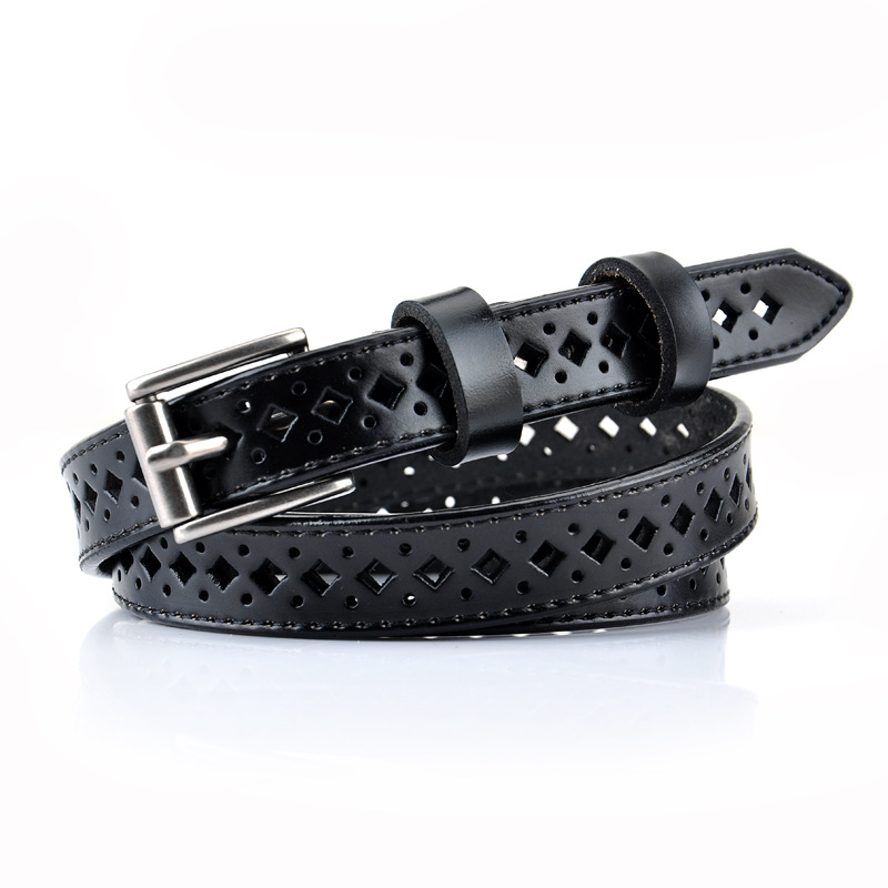 Women's Leather Retro Cowhide Hollow Thin Belt