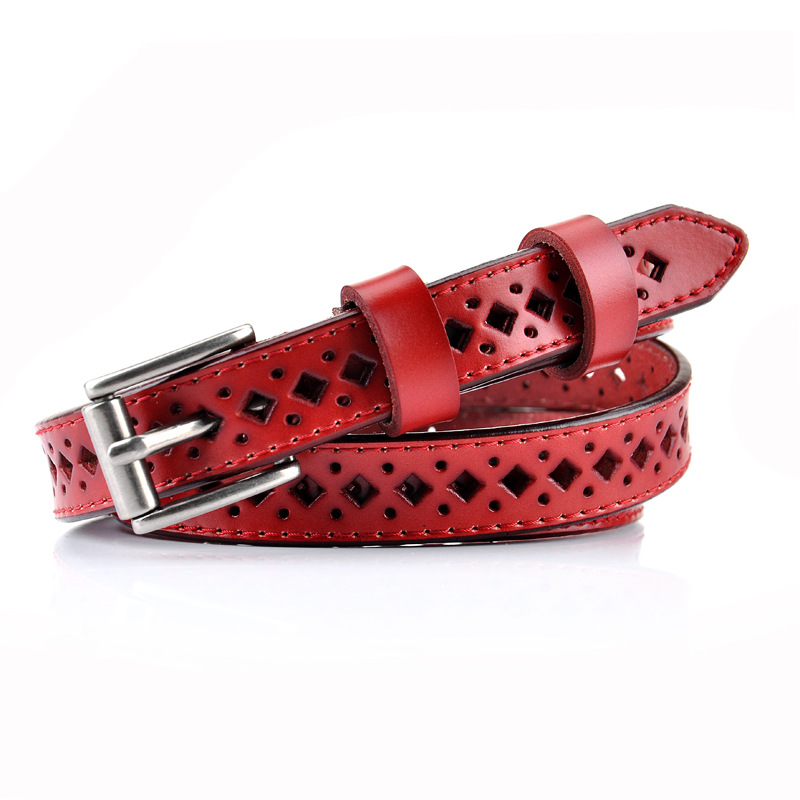 Women's Leather Retro Cowhide Hollow Thin Belt