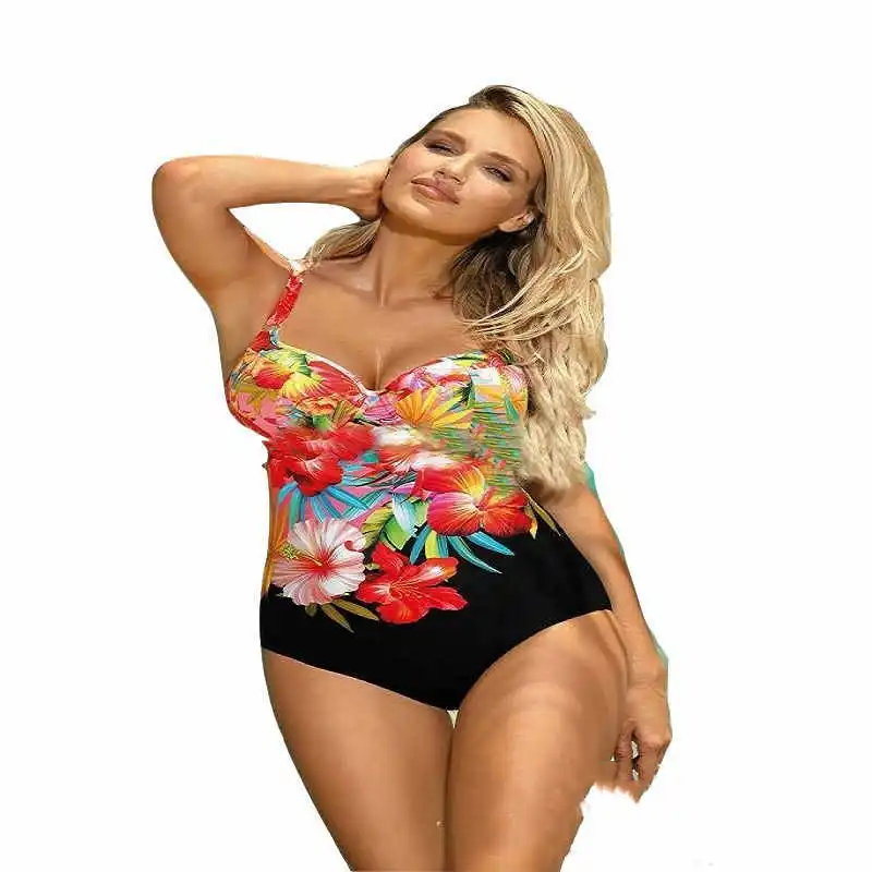 New One Piece Retro Swimsuit Digital Print One Piece Bikini - Red