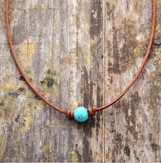 Title 3, Turquoise White Pine Crystal Short Necklace Women