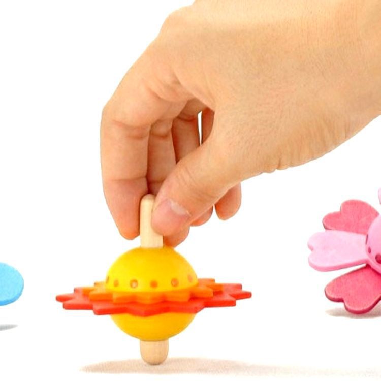 Title 3, Cute Wooden Painted Flowers Spinning Top