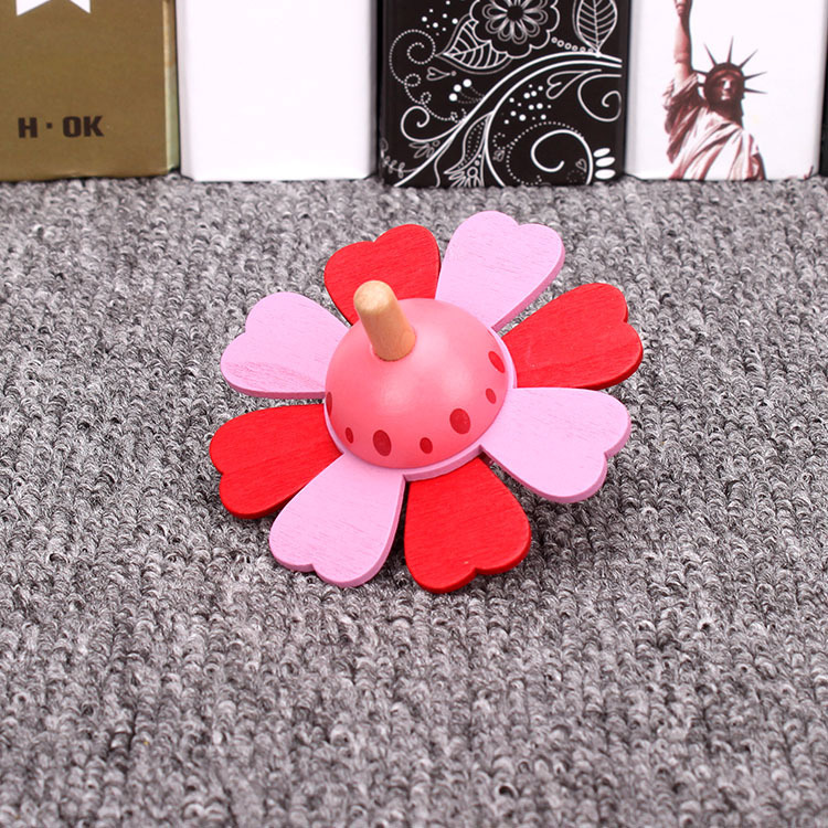 Title 1, Cute Wooden Painted Flowers Spinning Top