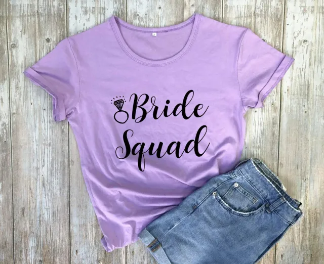 Foreign Trade T Shirt Bride Squad Bride Diamond Type, Fashionable Short sleeved Letter T Shirt Purpleblack - Shop at LoveMi