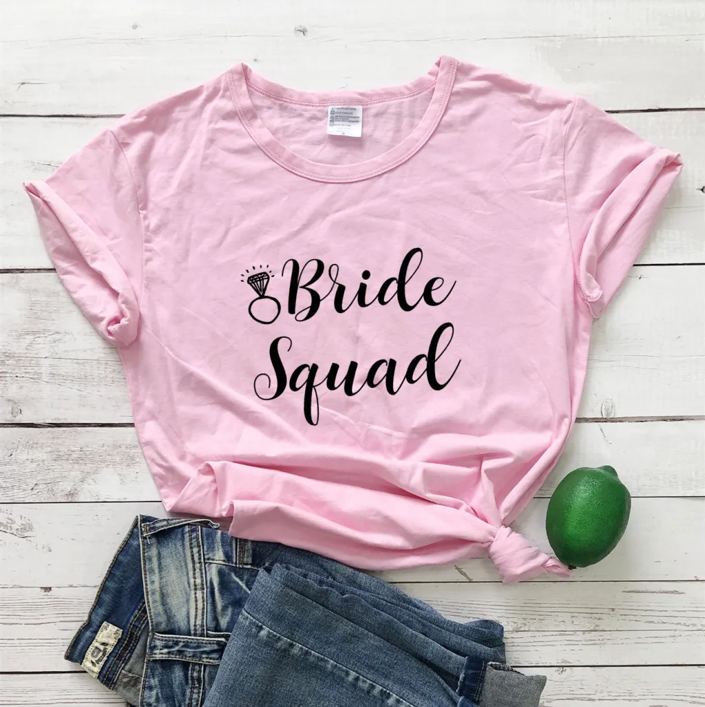 Foreign Trade T Shirt Bride Squad Bride Diamond Type, Fashionable Short-sleeved Letter T Shirt - Pinkblack