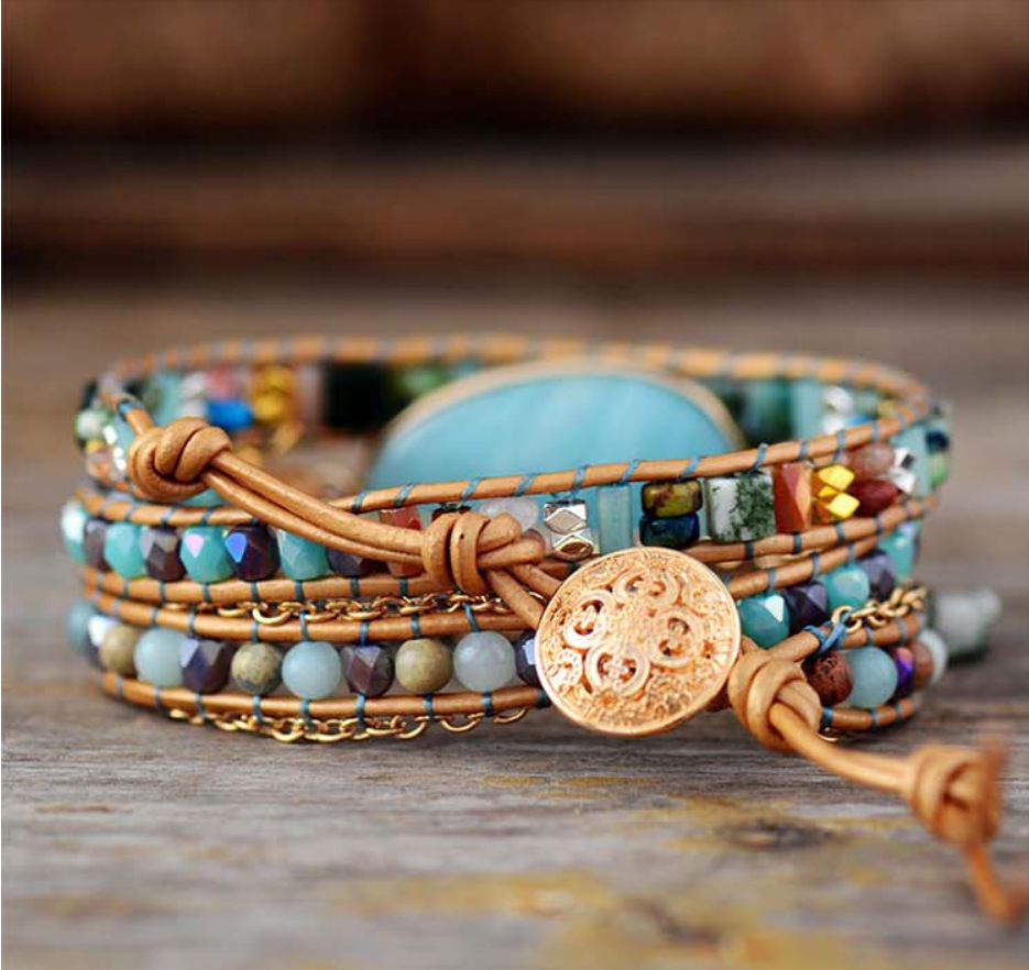 Natural Tianhe Stone Hand Woven Leather Bracelet