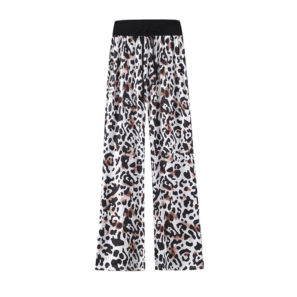 Leopard Print Stretch Drawstring Wide Leg Pants Women 3Style - Shop at LoveMi