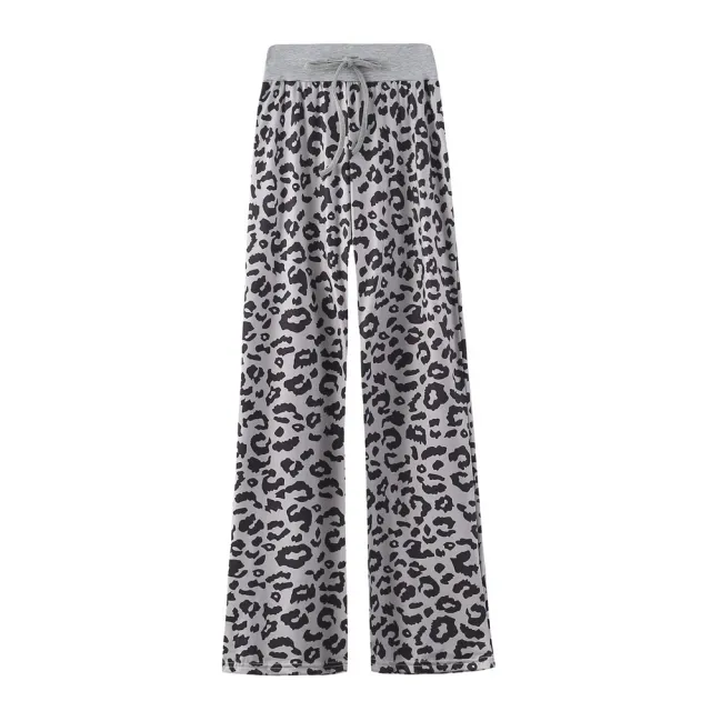 Leopard Print Stretch Drawstring Wide Leg Pants Women 2Style - Shop at LoveMi