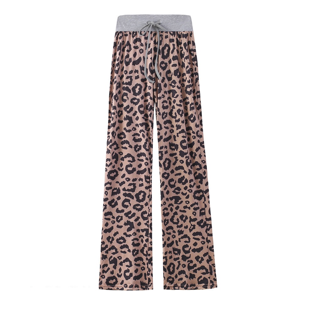 Leopard Print Stretch Drawstring Wide Leg Pants Women Leopard - Shop at LoveMi