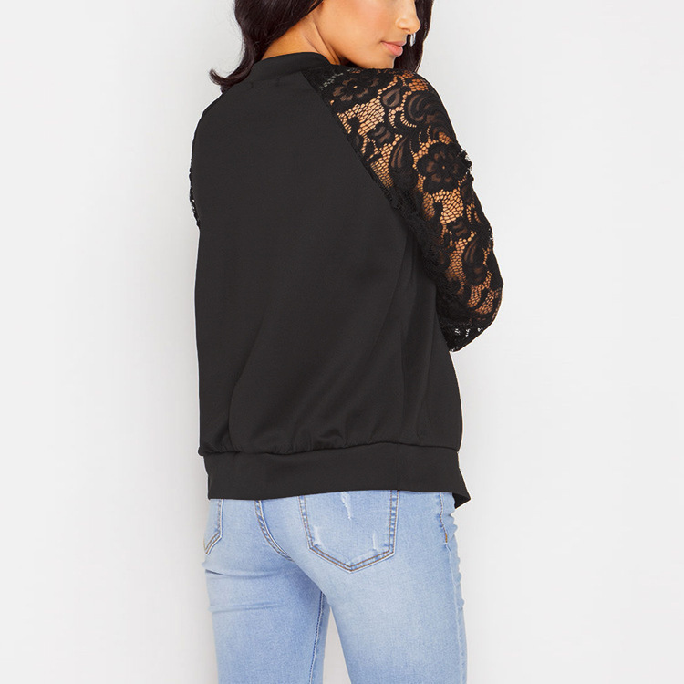 Long-sleeved Lace Panel Zipper Jacket