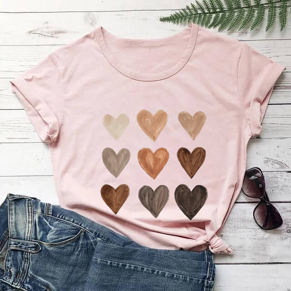 Title 10, Love Color Print T-shirt Round Neck Short Sleeve