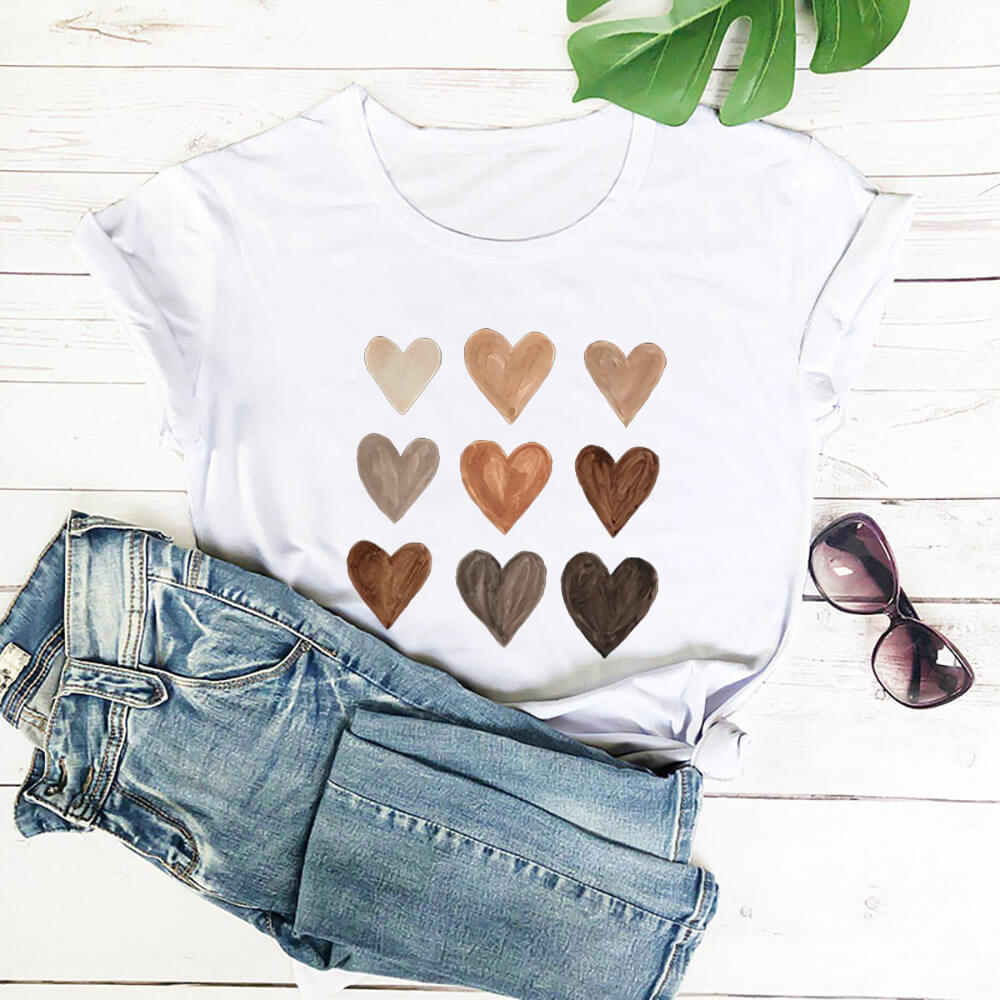 Title 2, Love Color Print T-shirt Round Neck Short Sleeve