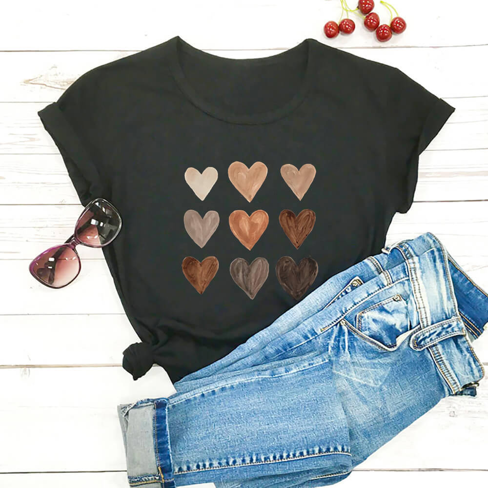 Title 3, Love Color Print T-shirt Round Neck Short Sleeve