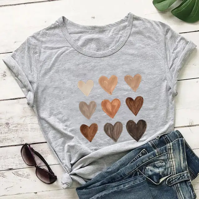 Love Color Print T shirt Round Neck Short Sleeve Grey - Shop at LoveMi