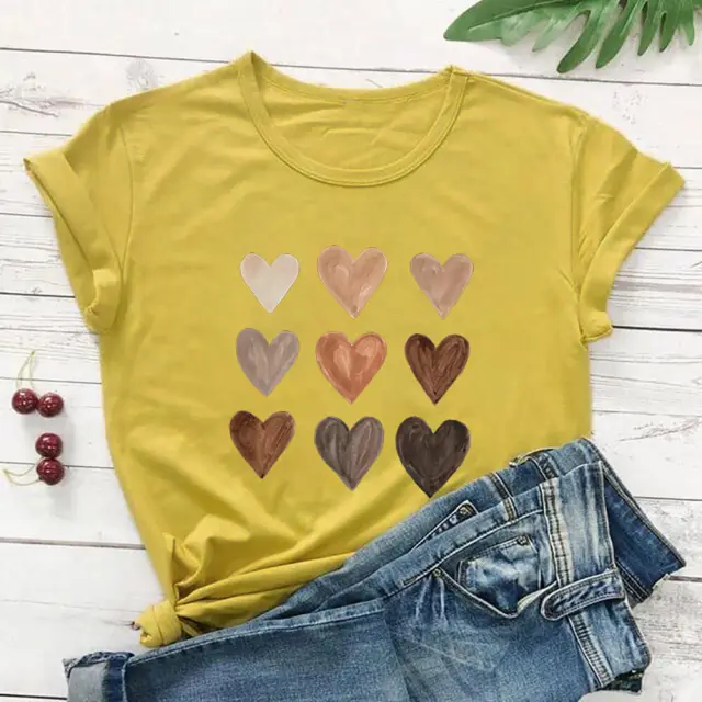 Love Color Print T shirt Round Neck Short Sleeve Turmeric - Shop at LoveMi
