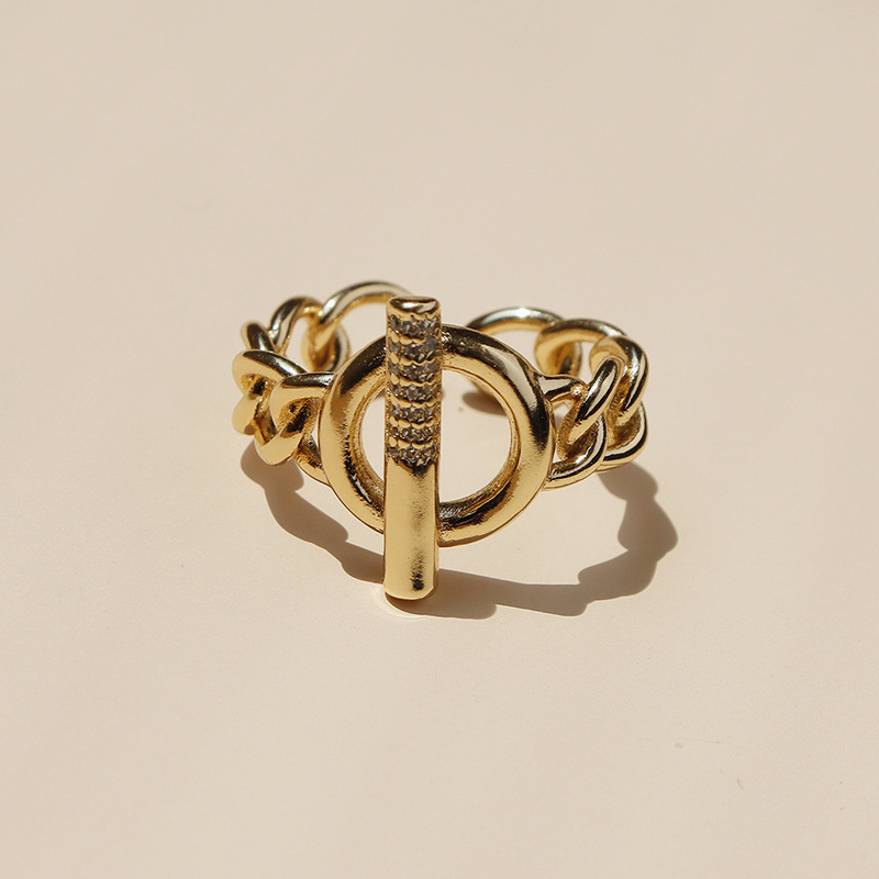 New Micro-inlaid Zircon Metal Texture Ring Creative Design Chain Ring