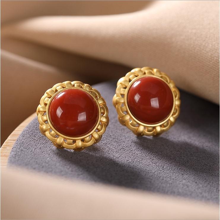 South Red Round Stud Earrings