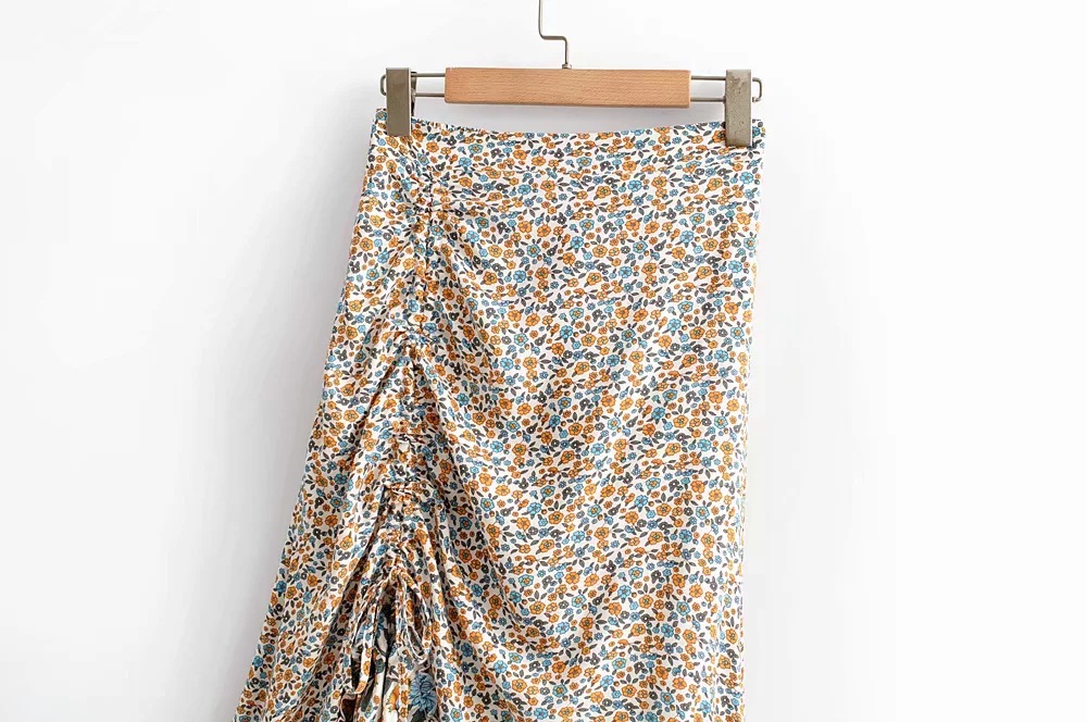 Holiday Style Irregular Folds Elastic Waist Printed Midi Skirt