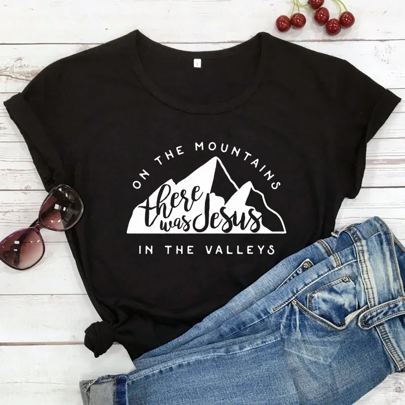 On There Is Jesus In The Valley T Shirt Casual Women's Christian Bible T Shirt - Black