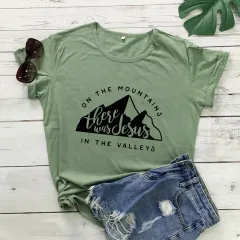 On There Is Jesus In The Valley T Shirt Casual Women's Christian Bible T Shirt - Army Green - View 1