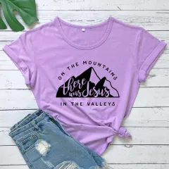 On There Is Jesus In The Valley T Shirt Casual Women's Christian Bible T Shirt - Purple - View 1