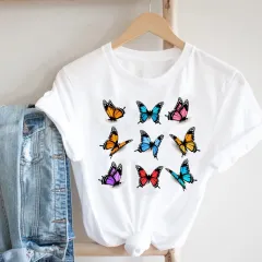 Women'S Short Sleeve T-Shirt With Butterfly Print - View 1