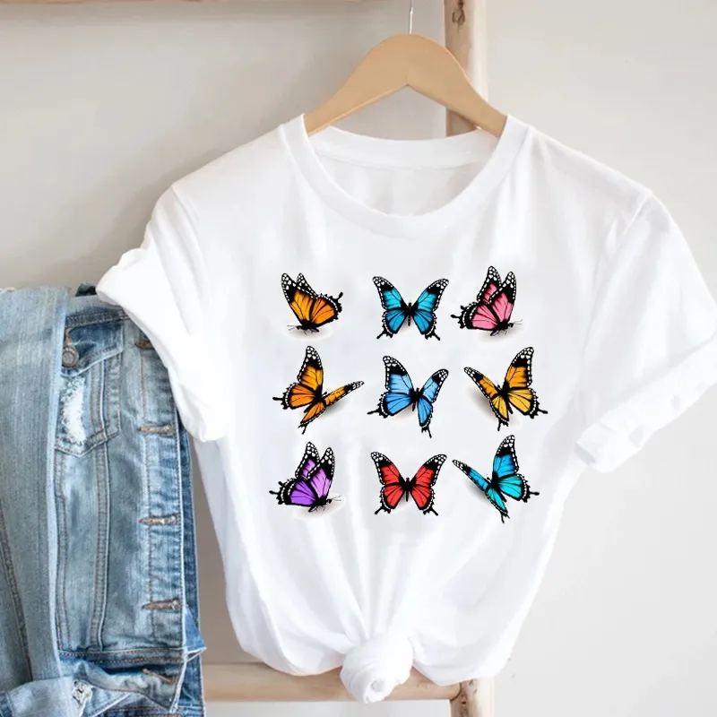 Women'S Short Sleeve T-Shirt With Butterfly Print