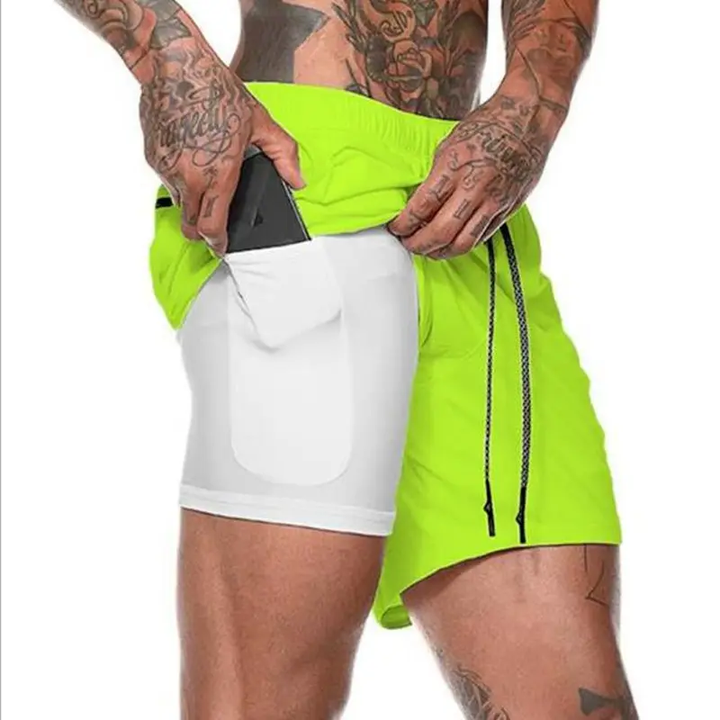Men's Shorts Beach Pants Plus Size Double-Layer Running Mesh