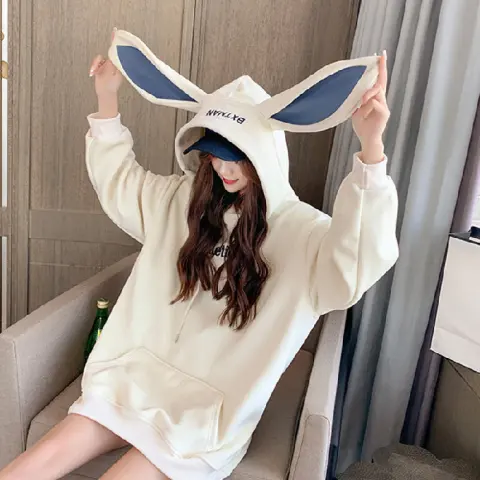 Sweet Cute Preppy Style Rabbit Ears Plus Velvet Thick