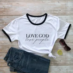 Women's Short Sleeve Casual T-shirt Eros Lovers Church Faith Religious T-shirt - Black Border - View 1