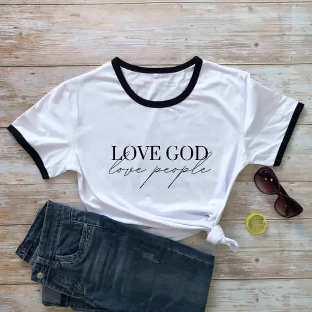 Women's Short Sleeve Casual T shirt Eros Lovers Church Faith Religious T shirt Black Border - Shop at LoveMi
