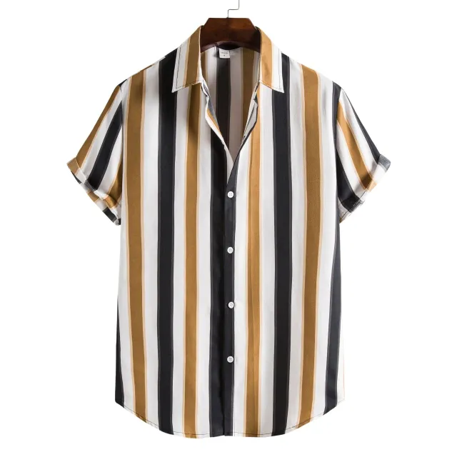 Shirt Printing Casual Men's Short sleeved Shirt Lapel Top Men Brown - Shop at LoveMi