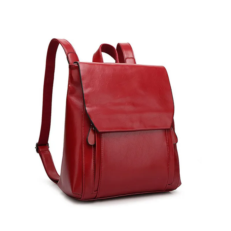 Women Backpack Cross Body Shoulder Bag Genuine Leather Girls School Female Natural Skin Book Laptop Rucksack Messenger Bags - Red