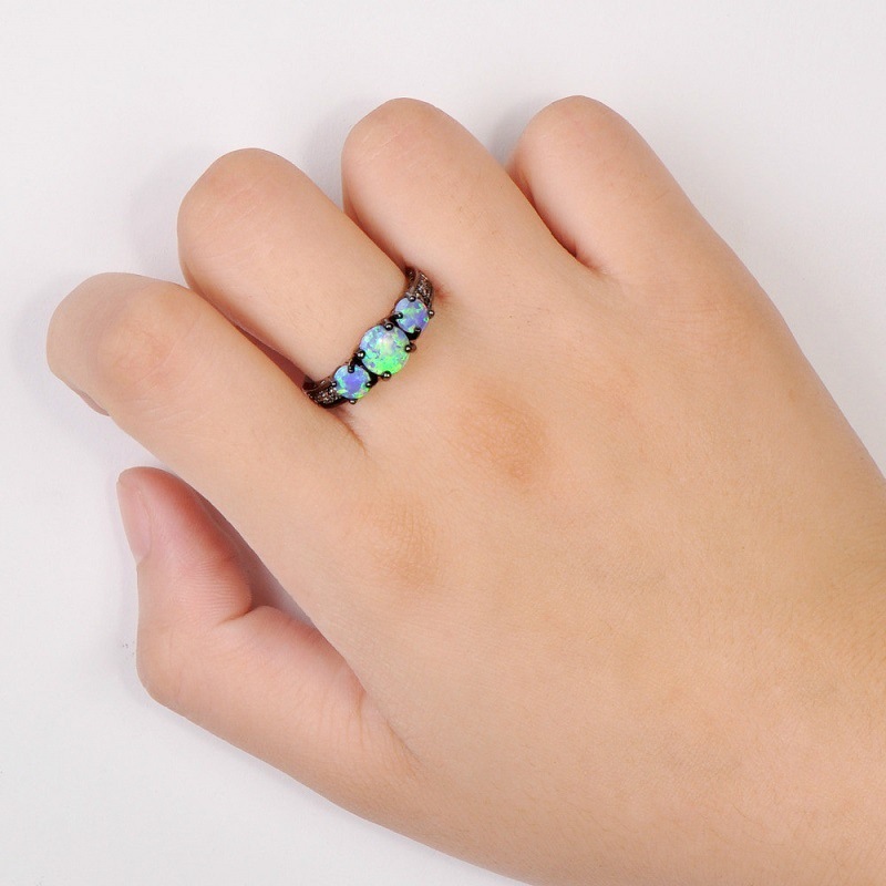 European And American Fashion Opal Ring, Opal Black Gold Jewelry