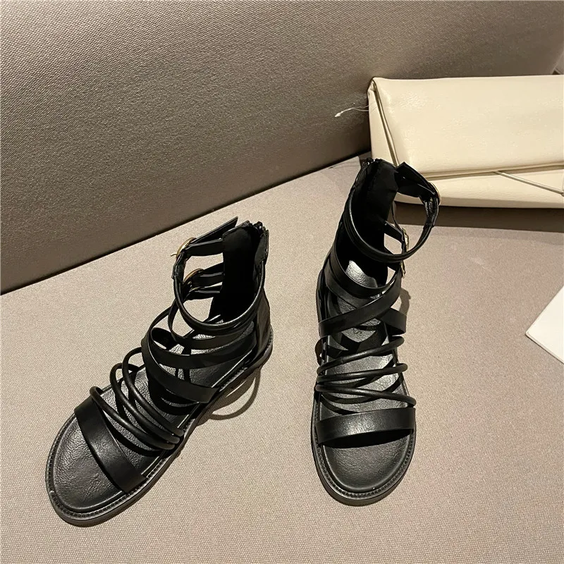 Roman Sandals Fairy Style Women's Flat Shoes - Black