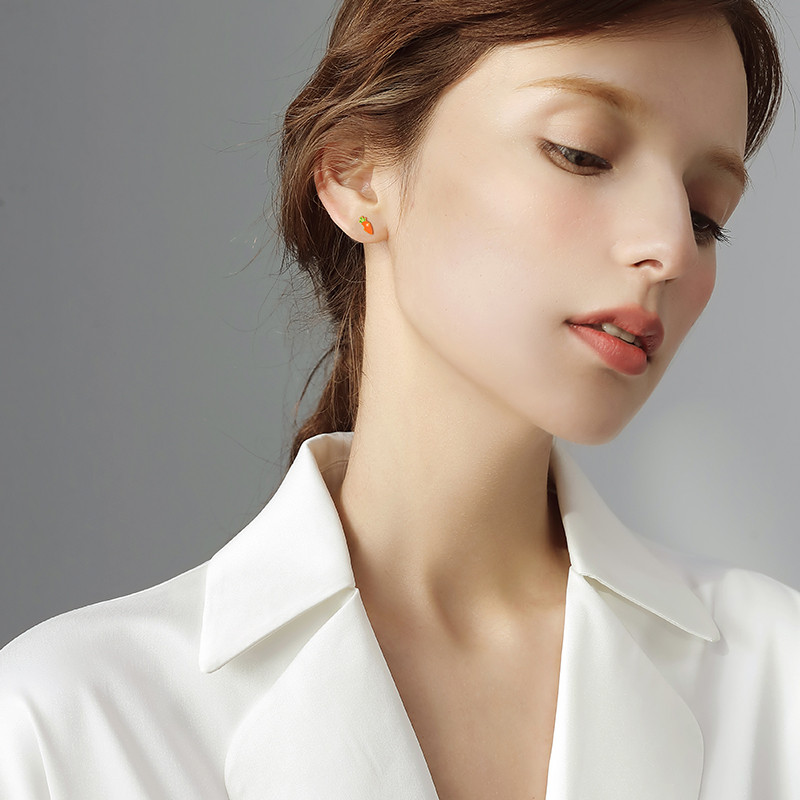 Cute Rabbit Carrot Earrings Female Sterling Silver Earrings