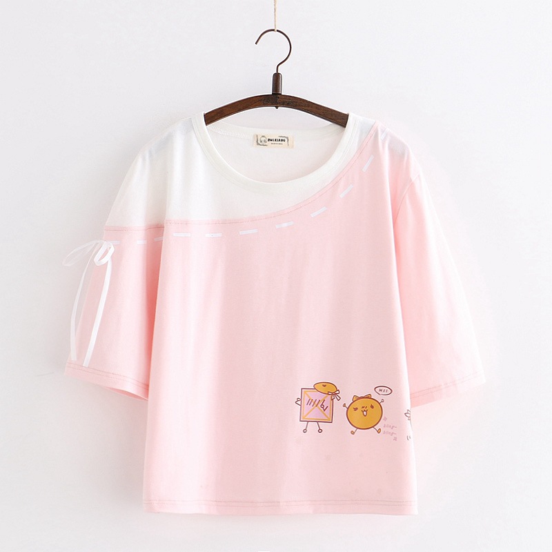 Summer New Sweet Print Short-sleeved T-shirt Student Girl T-shirt Female Bottoming Shirt Top