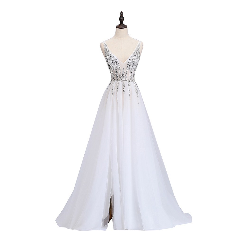 Sexy Long Tail Banquet Deep V-Neck Evening Dress