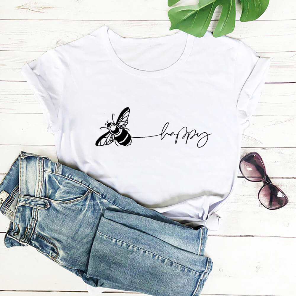 Title 5, Bee Print T-Shirt Round Neck Short-Sleeved T-Shirt