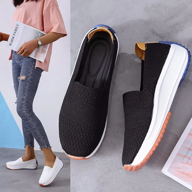 New Flying Knitting Shoes Female Korean Version Of The Foot Shallow Mouth Casual Sports Shoes