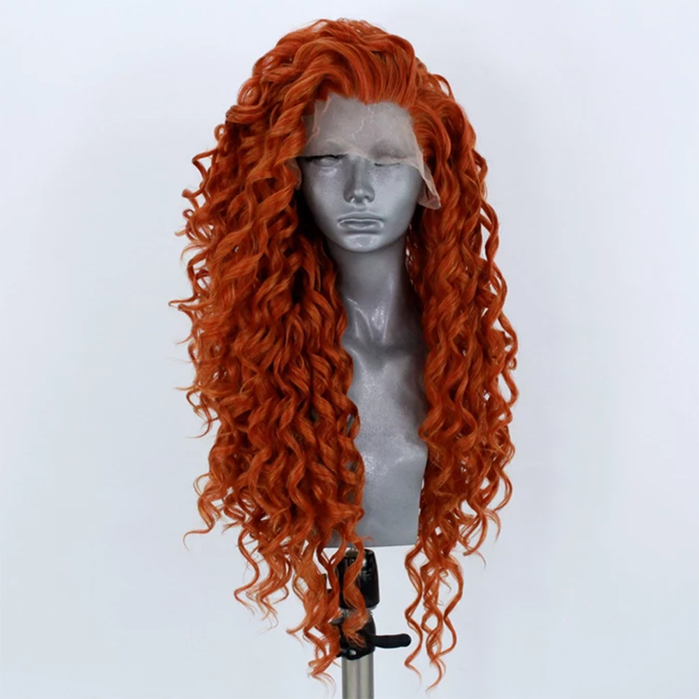 European And American Wig Female Hand Woven Front Lace Chemical Fiber Long Curly Hair Wig Cover Orange - Shop at LoveMi