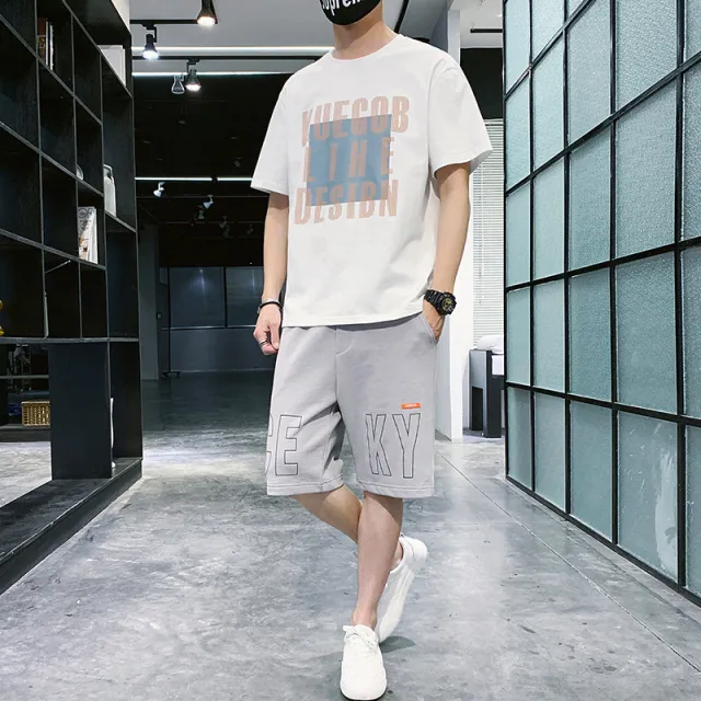 Summer New Men's Thin Suit Round Neck T shirt A Set Of Two piece Student Sports Two piece Five point Pants Style B 3Xl - Shop at LoveMi