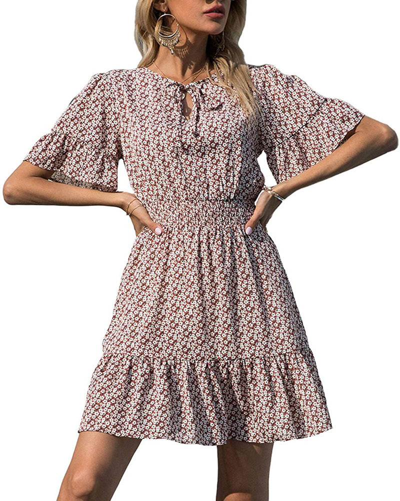 New Style Ruffle Print Dress Women's Clothing