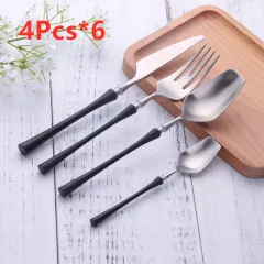Four-piece Stainless Steel Cutlery Spoon - 6X4Pcs Set Black Silver - View 1