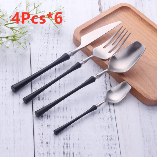 Four piece Stainless Steel Cutlery Spoon 6X4Pcs Set Black Silver - Shop at LoveMi